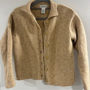 LL Bean Button Up Cardigan Sweater Womens Small Beige Wool